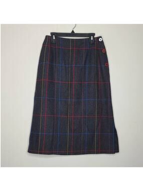 Vintage Intuitions high waist grey plaid wool blend skirt - Size 6